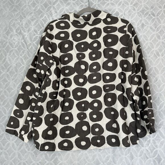 Christopher Calvin Linen Top Small Beige Gray Geometric Shirt Lagenlook Modern - Picture 7 of 12